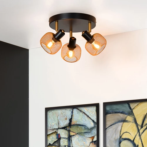 Lucide MAREN - Spot plafond - Ø 37 cm - 3xE14 - Or Mat / Laiton - ambiance 1